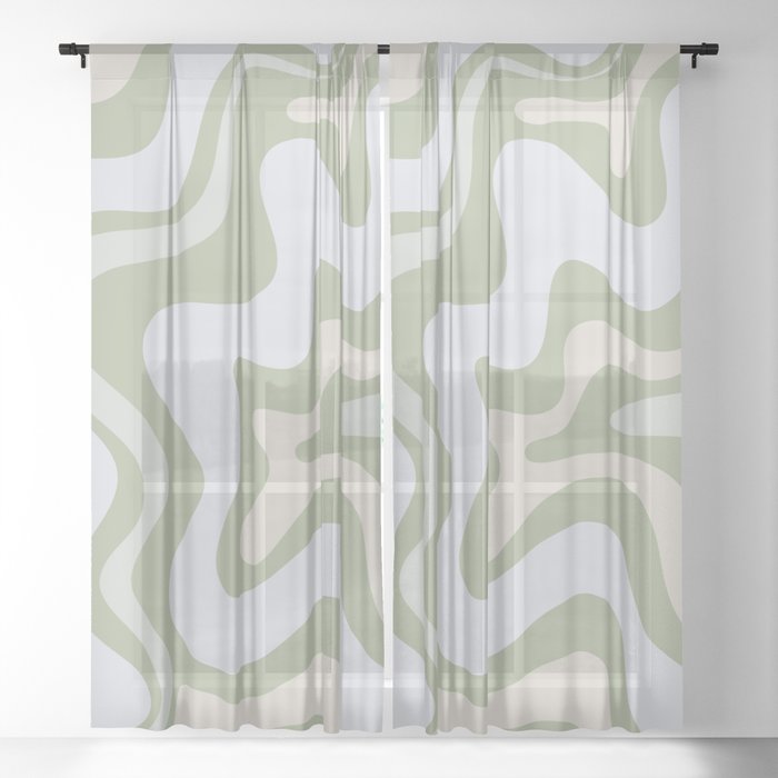 Liquid Swirl Contemporary Abstract Pattern in Light Sage Green Sheer Curtain