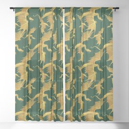 golden dragons on a green background Sheer Curtain