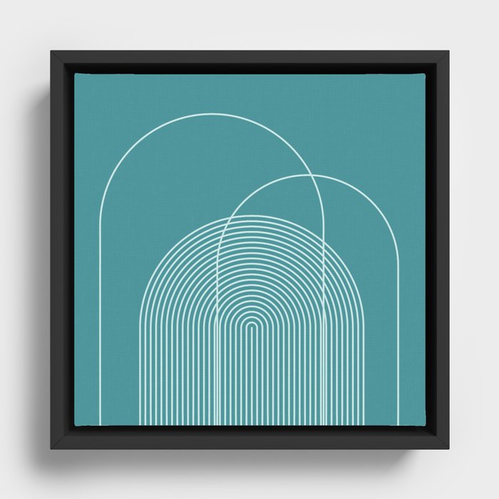 Geometric Lines in Teal Blue-Green Framed Canvas