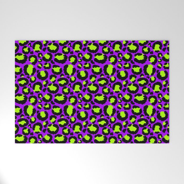 Neon Purple Green Leopard Pattern Welcome Mat