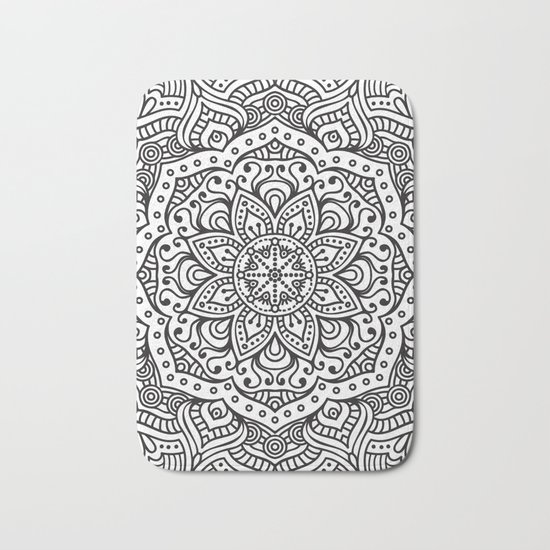 WHITE FLOWER MANDALA Bath Mat