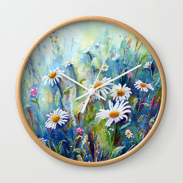 Watercolor Daisy Field Wall Clock