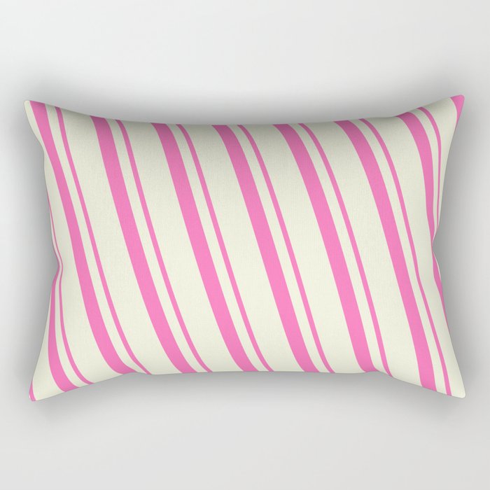 Hot Pink & Beige Colored Lined Pattern Rectangular Pillow