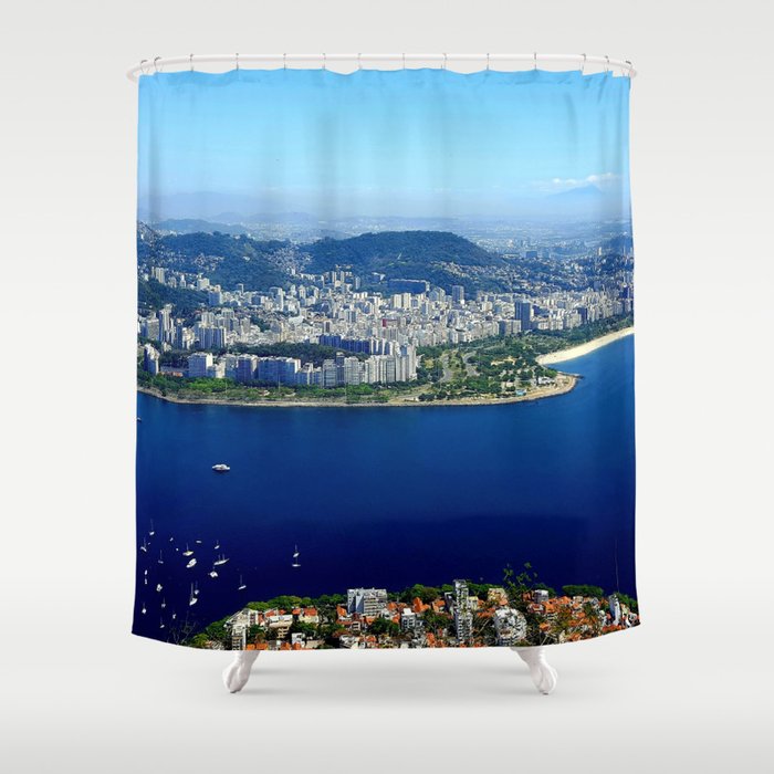 Brazil Photography - Beautiful Blue Water Separating The City Shower Curtain
