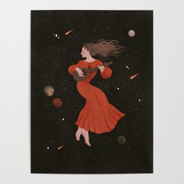 Mandoline Girl in the Night Sky Poster