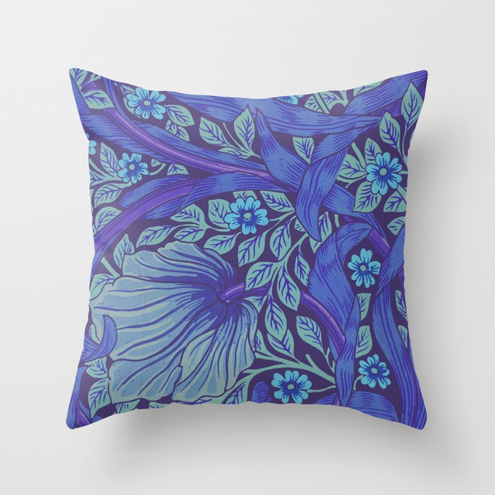 William Morris Indigo Forget Me Not Floral Art Nouveau Throw Pillow