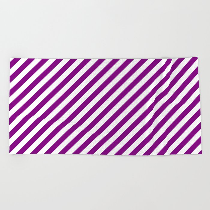 Diagonal Stripes (Purple/White) Beach Towel