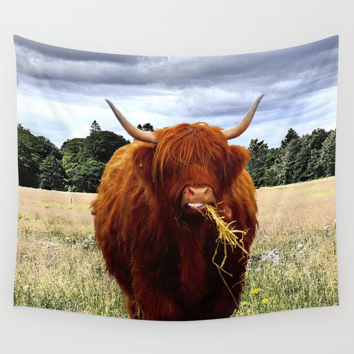 Highland Cow Photography Nature Digital Manipulation In the Meadow Wall Tapestry