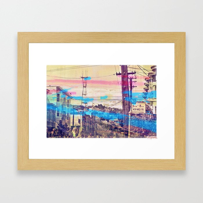 San Fran-See-Peaks - Sutro tower on Stereoid in the mission district, San Francisco Framed Art Print