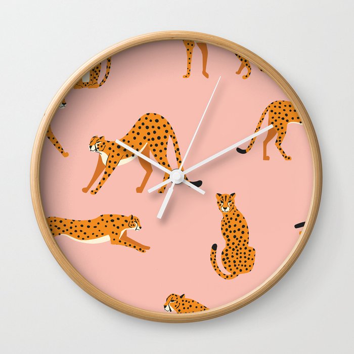 Cheetahs pattern on pink Wall Clock