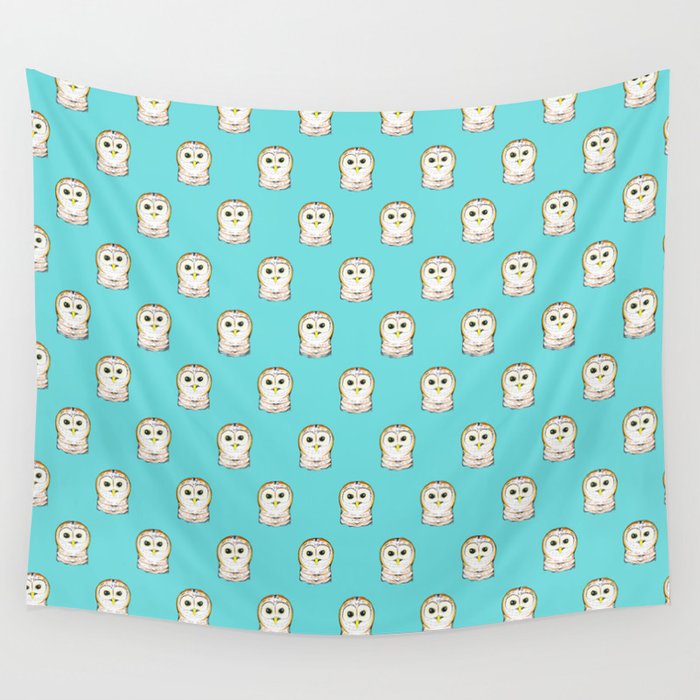 Cute Little Owls Pattern Teal Wall Tapestry