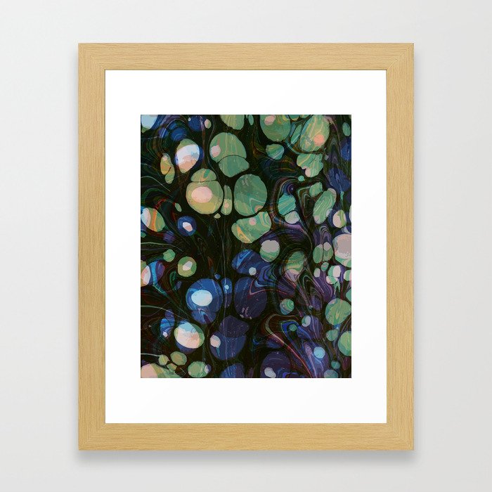 Abstract Painting - Marbling Art 01- Fluid Painting - Blue Green, Black Abstract - Modern Abstract Framed Art Print
