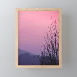 Pink sunset skyline with tree Framed Mini Art Print