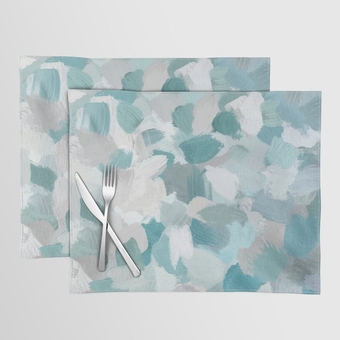 Scattered Seaglass II - Mint Seafoam Green Turquoise Blue Sea Beach Coastal Abstract Ocean Painting Placemat