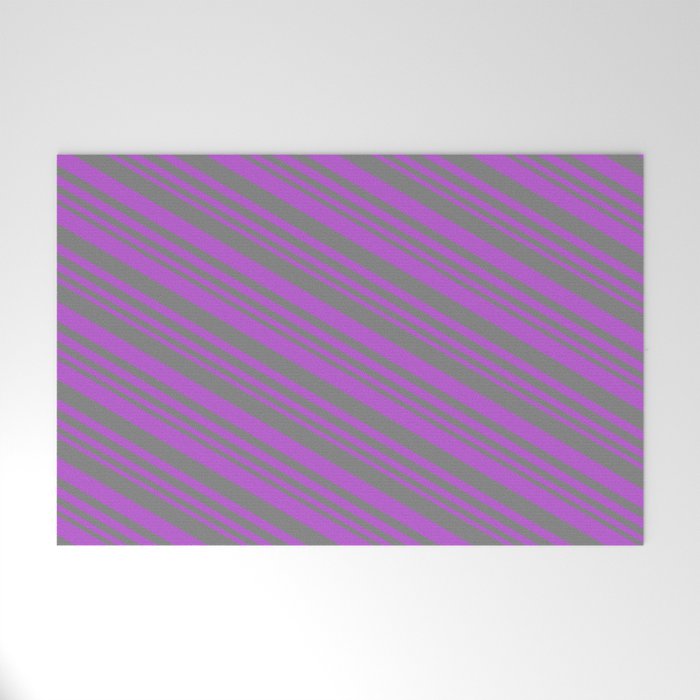 Grey and Orchid Colored Pattern of Stripes Welcome Mat