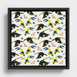 Summer Tropical Jungle Parrot Butterfly Framed Canvas