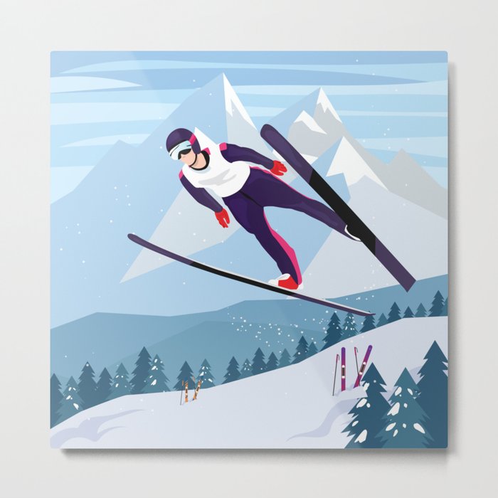 Skiing - Flying Metal Print