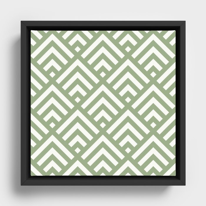 Midcentury Sage Green Geometric Minimalist Framed Canvas