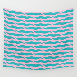 Tiger Wild Animal Print Pattern 348 Turquoise and Pink Wall Tapestry