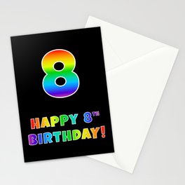 [ Thumbnail: HAPPY 8TH BIRTHDAY - Multicolored Rainbow Spectrum Gradient Stationery Cards ]