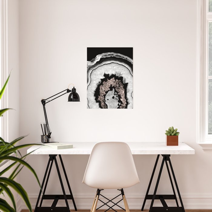 Gray Black White Agate With Rose Gold Glitter 4 Gem Decor Art Society6 Poster By Anitabellajantz Society6