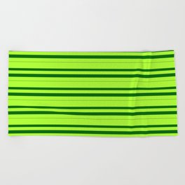 [ Thumbnail: Light Green & Dark Green Colored Lines/Stripes Pattern Beach Towel ]