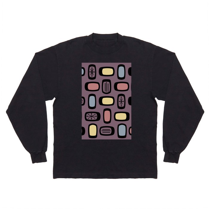 Midcentury MCM Rounded Rectangles Mauve Multicolored Long Sleeve T Shirt
