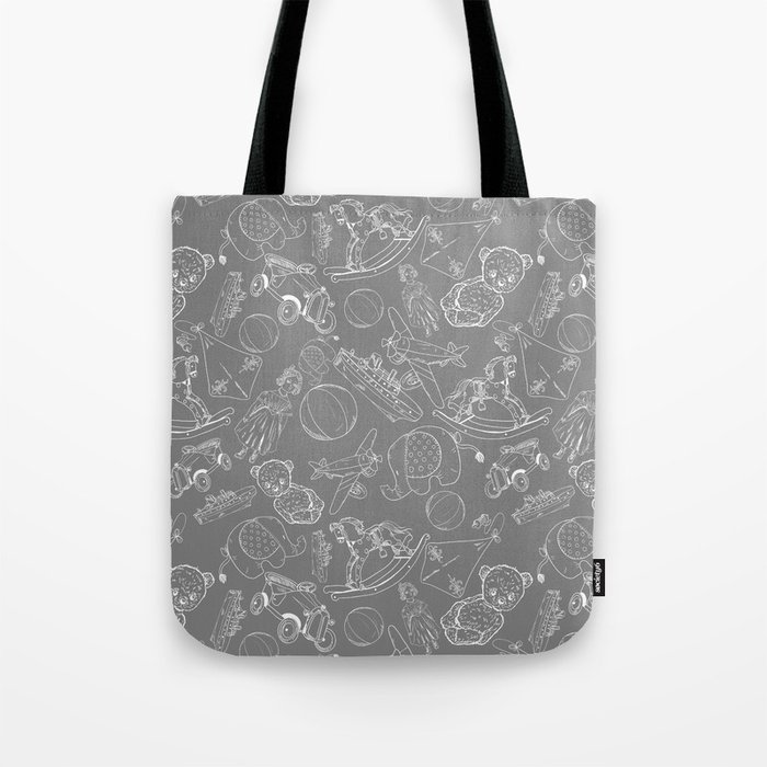 Grey and White Toys Outline Pattern Tote Bag