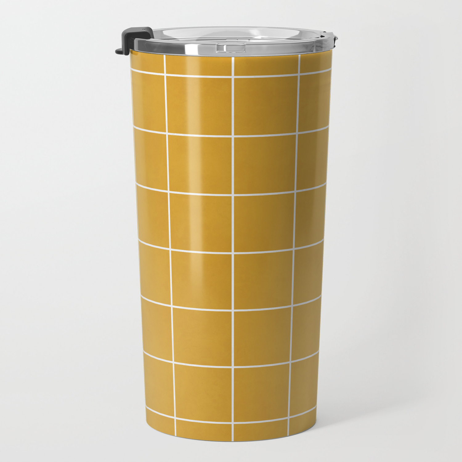 Small Grid Pattern Mustard Yellow Travel Mug By Zoltanratko Society6