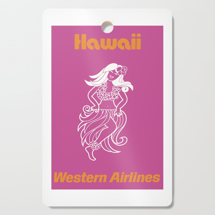 1968 HAWAII Western Airlines Travel Poster Cutting Board
