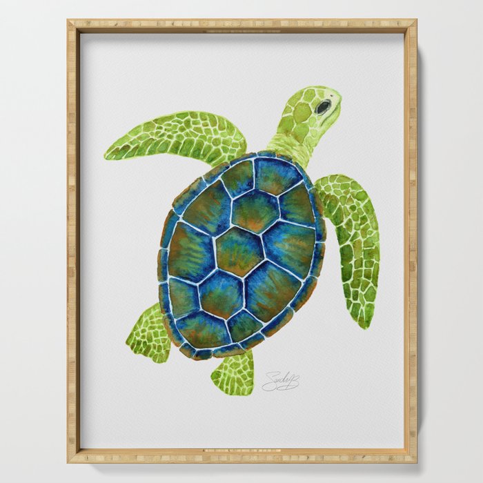 Cute Sea Turtle - Blues and Greens Serving Tray