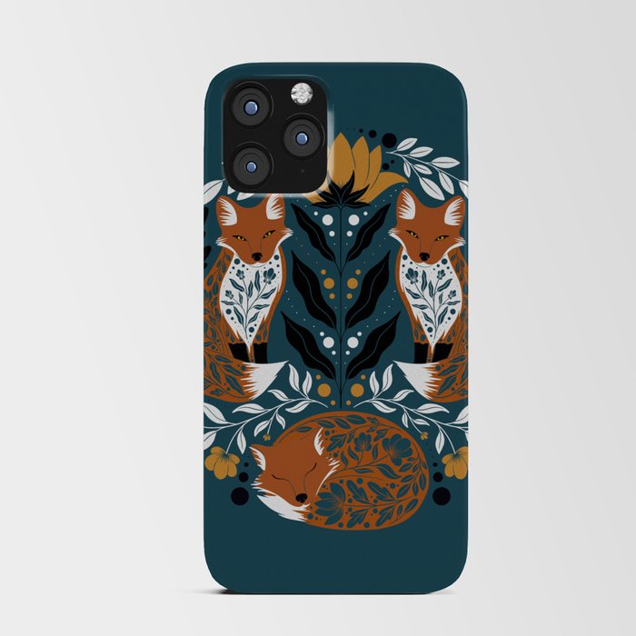 Teal Botanical Foxes iPhone Card Case