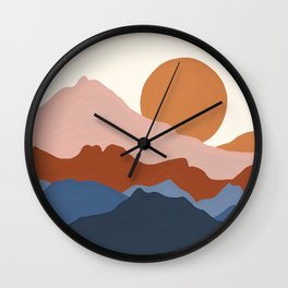 When the Sun Rises Wall Clock | Digital, Mountain, Colorful, Art, Graphicdesign, Abstractart, Minimaldesign, Artistic, Scandinavian, Orangesunset 