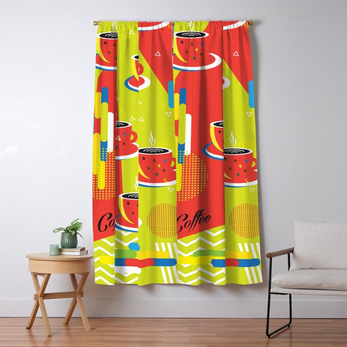 Abstract Coffee Cups Memphis Style Pattern Split Complementary Colors Geometric Art Pop Art Blackout Curtain By Sofiartmedia