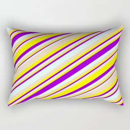 [ Thumbnail: Tan, Yellow, Dark Violet & Light Cyan Colored Striped Pattern Rectangular Pillow ]