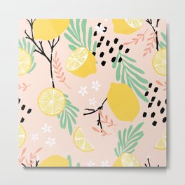 Lemon pattern 03 Metal Print | Illustration, Seamless, Print, Pattern, Seamlesspattern, Drawing, Decoration, Pink, Exotic, Lemons 