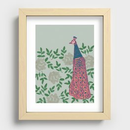 Peacock and Flower - Pink and Sage Recessed Framed Print
