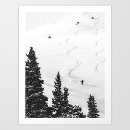 Backcountry Skier // Fresh Powder Snow Mountain Ski Landscape Black and White Photography Vibes Kunstdrucke | Black And White B W, Miller Photography, Mammoth Snowboarding, Curated, Vail Lift Lifts Mt, Landscape Warren Q0, Mountain Mountains, Alpine Slopes Tree, Snow Snowy Snowing, Ski Skier Skiing 