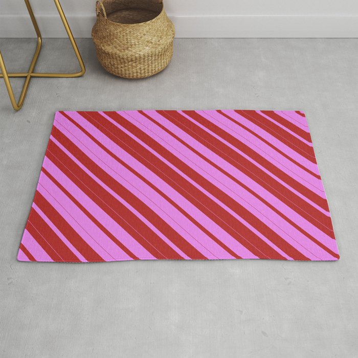 Violet and Red Colored Striped Pattern Rug