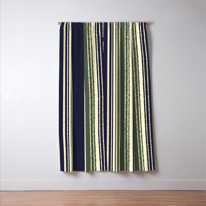 Navy Blue And Sage Green Stripes Blackout Curtain By Hellcom