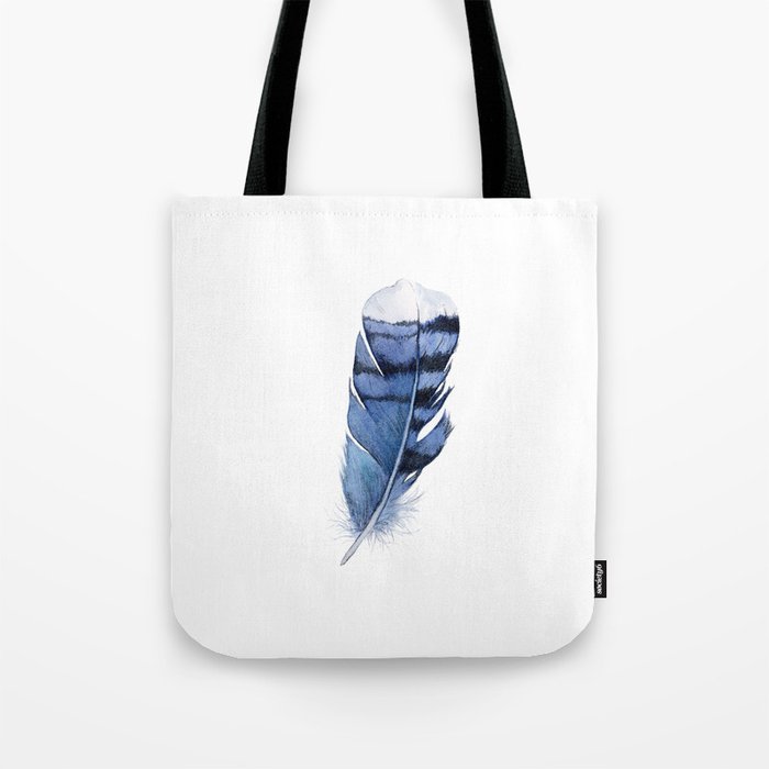 Blue Feather, Blue Jay Feather, Watercolor Feather, Art Watercolor Painting by Suisai Genki Tote Bag