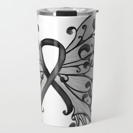 Cancer Ribbon Black with Butterfly Wings - Melanoma Travel Mug | Illustration, Digital, Mixed Media 