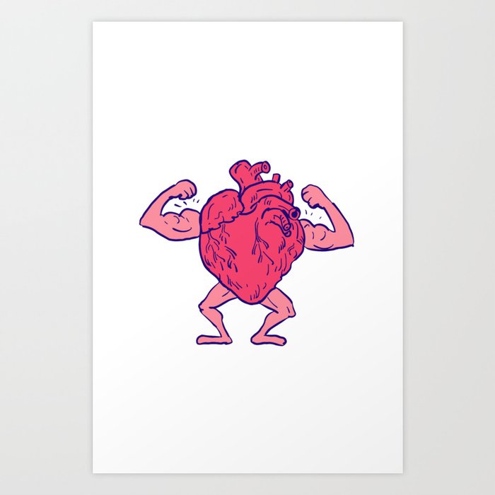Healthy Heart Flexing Muscle Drawing Art Print