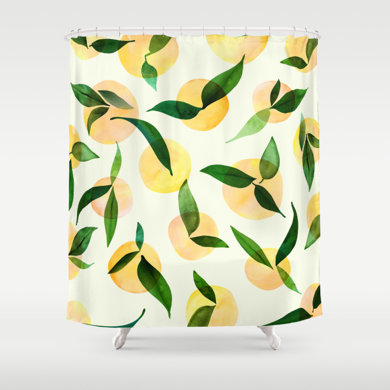 Yellow And Green Shower Curtain By, Lemon Print Shower Curtain