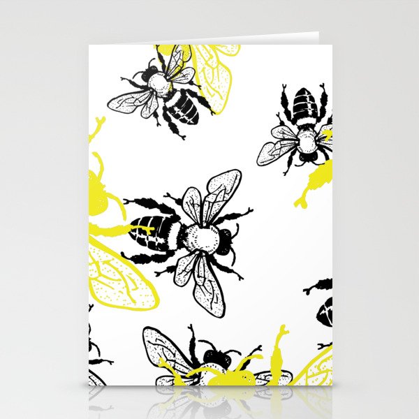 Black and Yellow Buzzing Bees Pattern Bugs Insects Theme Stationery Cards