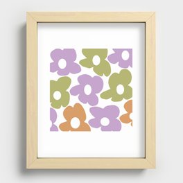 Large Retro Flowers Lilac, Green and Orange Petals on White Background  #decor #society6 #buyart Recessed Framed Print