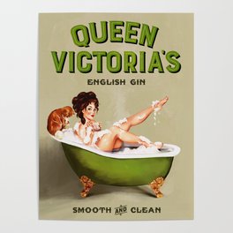 "Queen Victoria's English Gin" Cool Vintage Pinup Girl Alcohol Ad Wall Art Poster