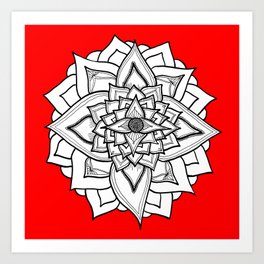 Red Black and White Geometric Flower Art Print