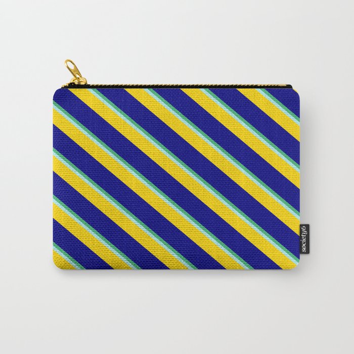 Sea Green, Turquoise, Yellow & Blue Colored Stripes Pattern Carry-All Pouch