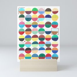 Abstract geometric colorful grid colored pencil original drawing of mysterious symbols and circles. Mini Art Print